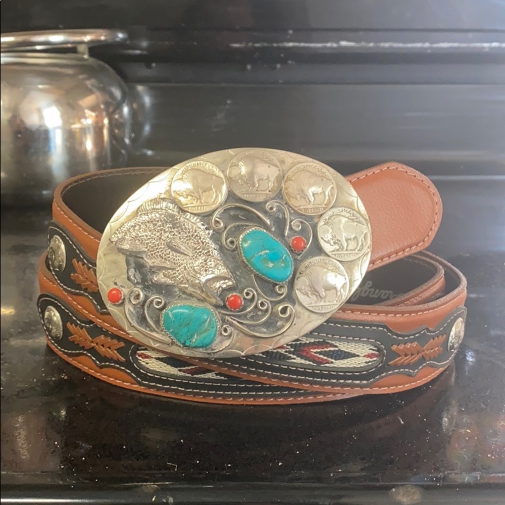 Turquoise Buffalo Nickel Buckle w/ Wrangler Belt